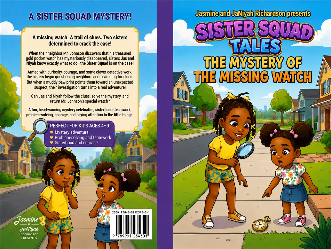 Front and back cover of The Mystery of the Missing Watch, including the book barcode